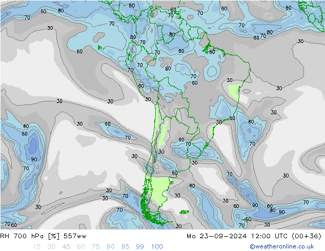 RH 700 hPa 557ww lun 23.09.2024 12 UTC