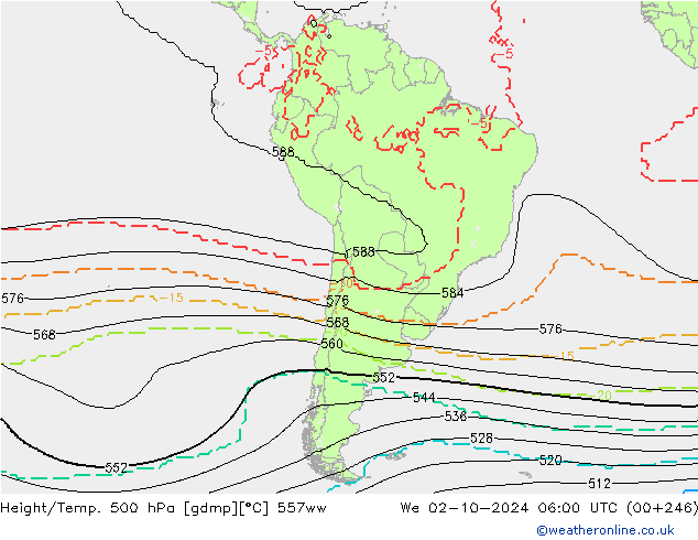 Height/Temp. 500 hPa 557ww We 02.10.2024 06 UTC