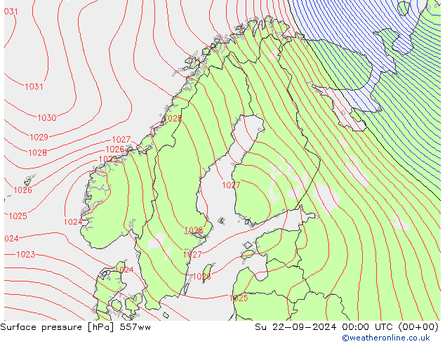 Surface pressure 557ww Su 22.09.2024 00 UTC