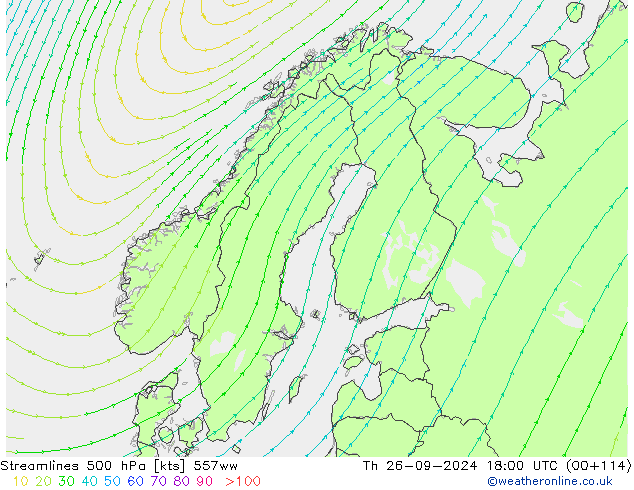 Streamlines 500 hPa 557ww Čt 26.09.2024 18 UTC