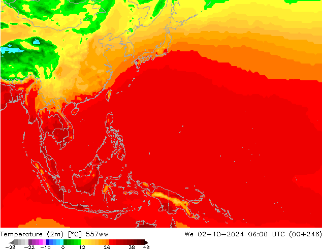 Temperature (2m) 557ww We 02.10.2024 06 UTC