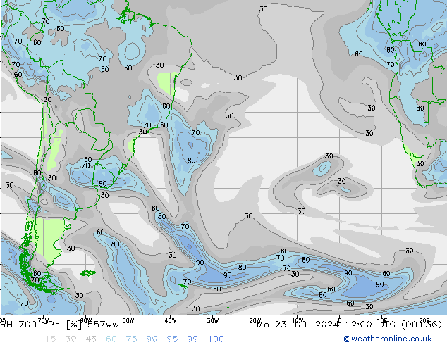 RH 700 гПа 557ww пн 23.09.2024 12 UTC