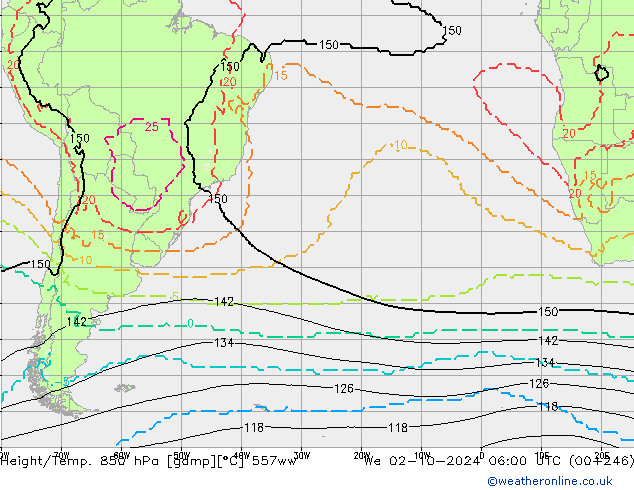 Height/Temp. 850 hPa 557ww śro. 02.10.2024 06 UTC