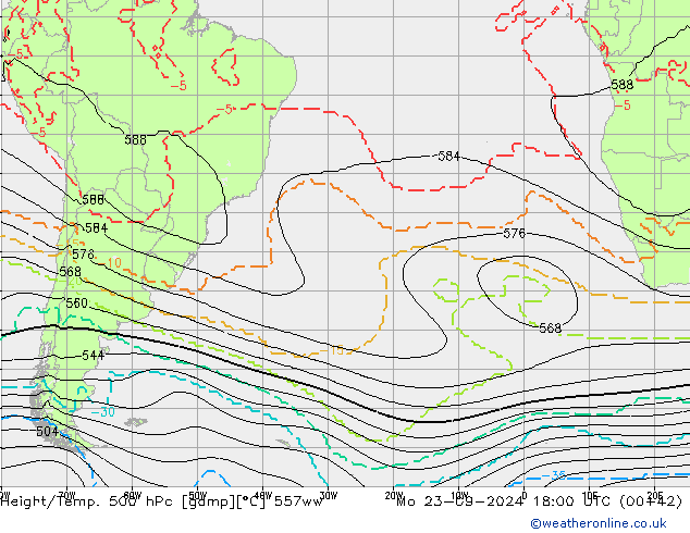 Height/Temp. 500 hPa 557ww Mo 23.09.2024 18 UTC