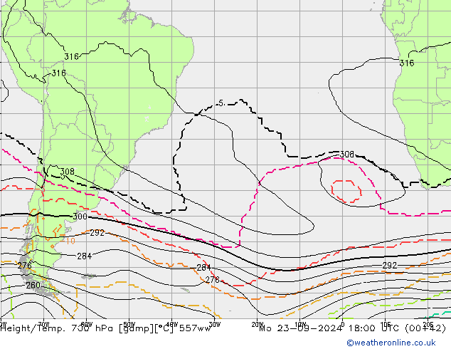 Height/Temp. 700 hPa 557ww Mo 23.09.2024 18 UTC