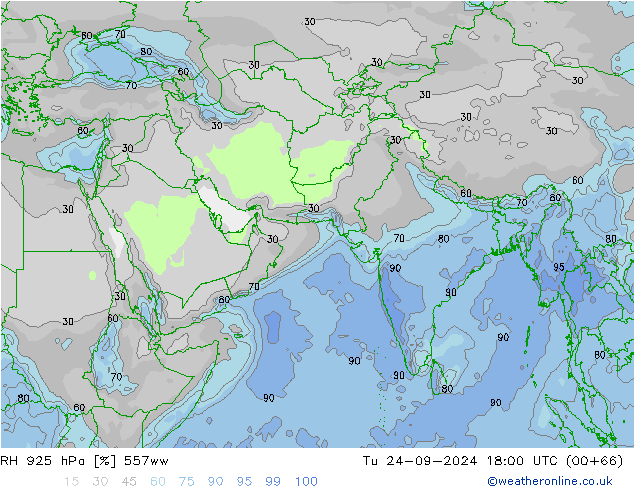 RH 925 hPa 557ww Tu 24.09.2024 18 UTC