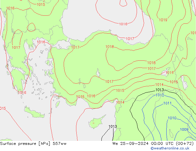 Luchtdruk (Grond) 557ww wo 25.09.2024 00 UTC