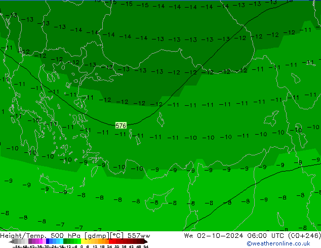 Height/Temp. 500 hPa 557ww We 02.10.2024 06 UTC