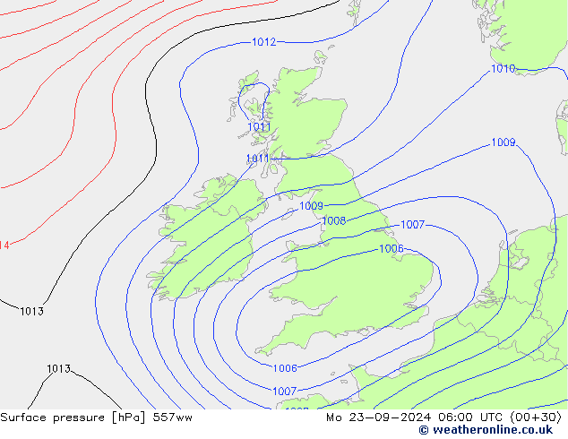 Surface pressure 557ww Mo 23.09.2024 06 UTC