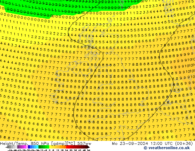 Height/Temp. 850 hPa 557ww lun 23.09.2024 12 UTC