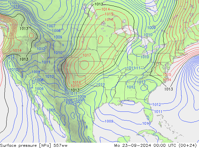 Pressione al suolo 557ww lun 23.09.2024 00 UTC