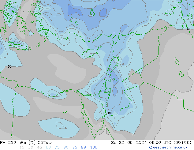 RH 850 hPa 557ww Ne 22.09.2024 06 UTC