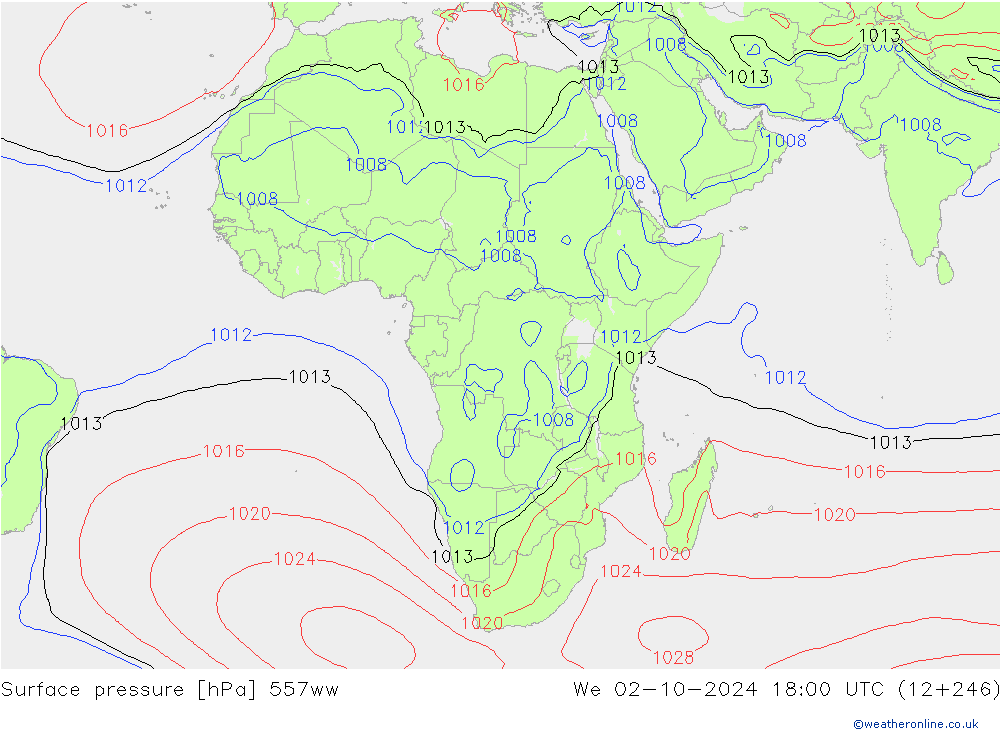 Surface pressure 557ww We 02.10.2024 18 UTC