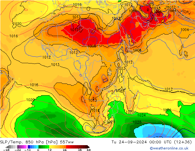 850 hPa Yer Bas./Sıc 557ww Sa 24.09.2024 00 UTC