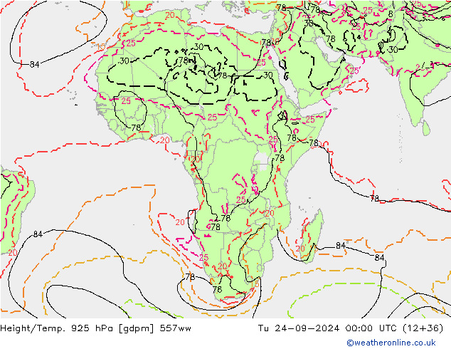 Height/Temp. 925 hPa 557ww Di 24.09.2024 00 UTC