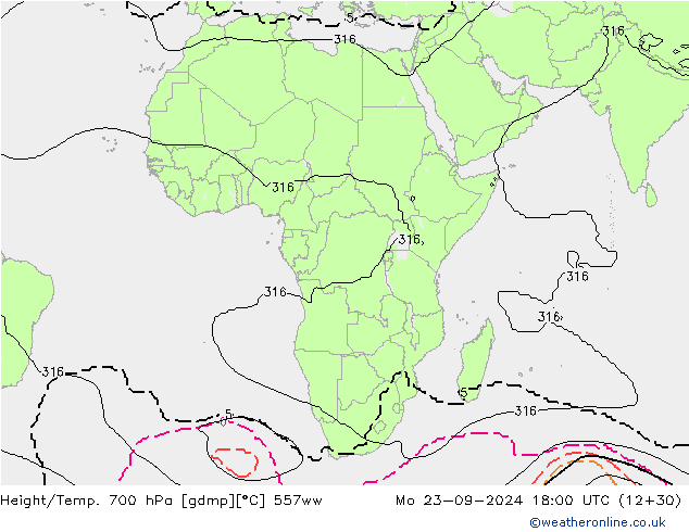 Height/Temp. 700 hPa 557ww  23.09.2024 18 UTC