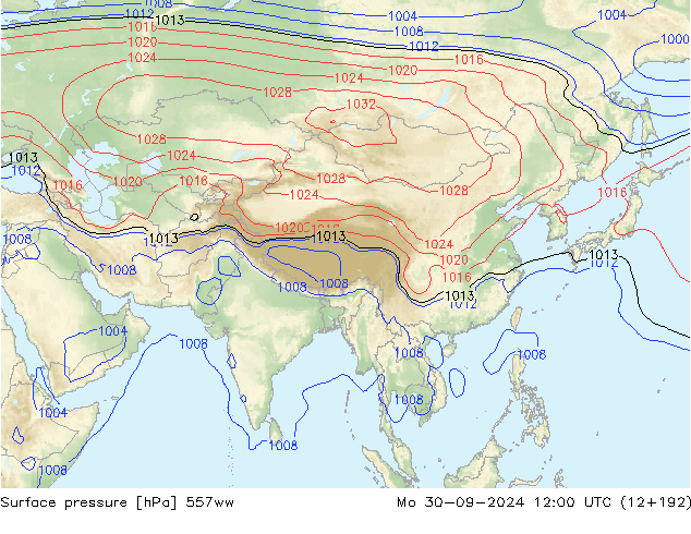 Surface pressure 557ww Mo 30.09.2024 12 UTC