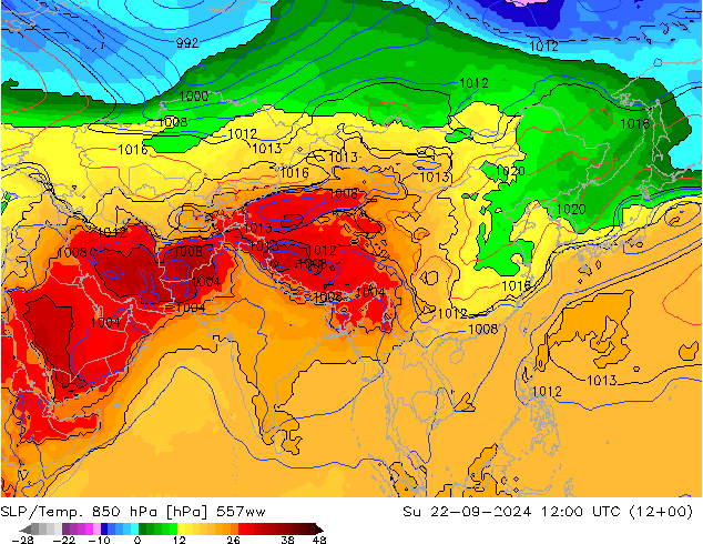 SLP/Temp. 850 hPa 557ww Su 22.09.2024 12 UTC