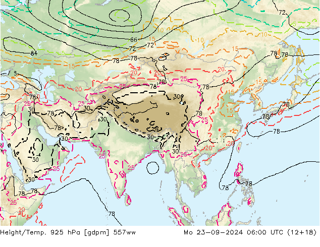 Yükseklik/Sıc. 925 hPa 557ww Pzt 23.09.2024 06 UTC