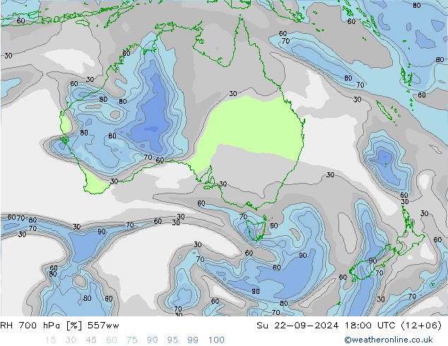 RH 700 hPa 557ww Ne 22.09.2024 18 UTC