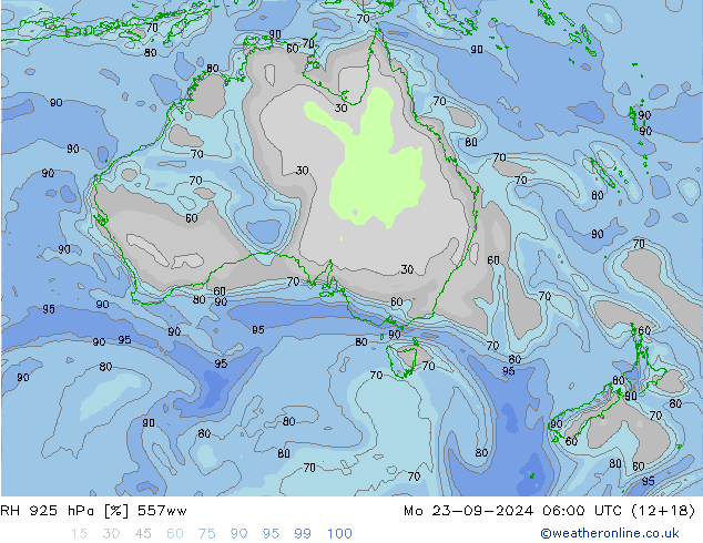 RH 925 гПа 557ww пн 23.09.2024 06 UTC