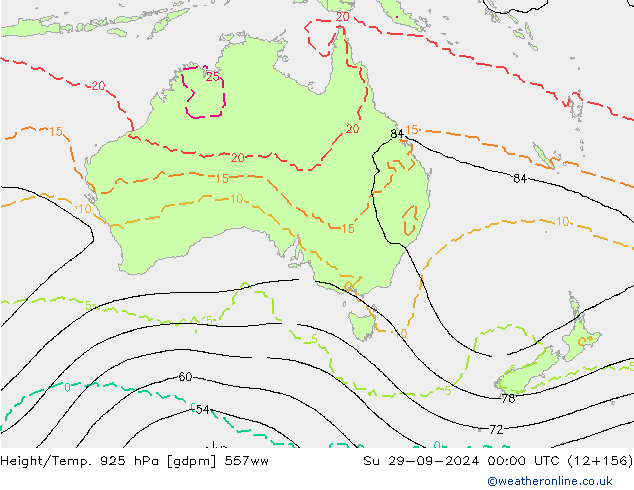 Height/Temp. 925 hPa 557ww Su 29.09.2024 00 UTC