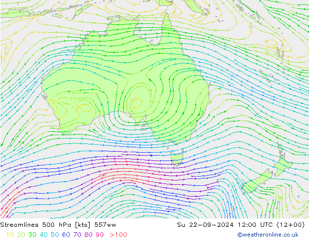 Linha de corrente 500 hPa 557ww Dom 22.09.2024 12 UTC