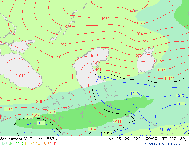 Jet stream/SLP 557ww St 25.09.2024 00 UTC