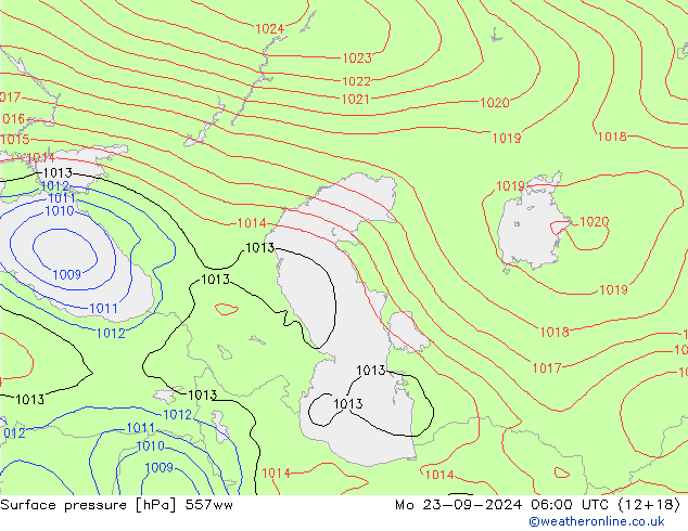 Surface pressure 557ww Mo 23.09.2024 06 UTC