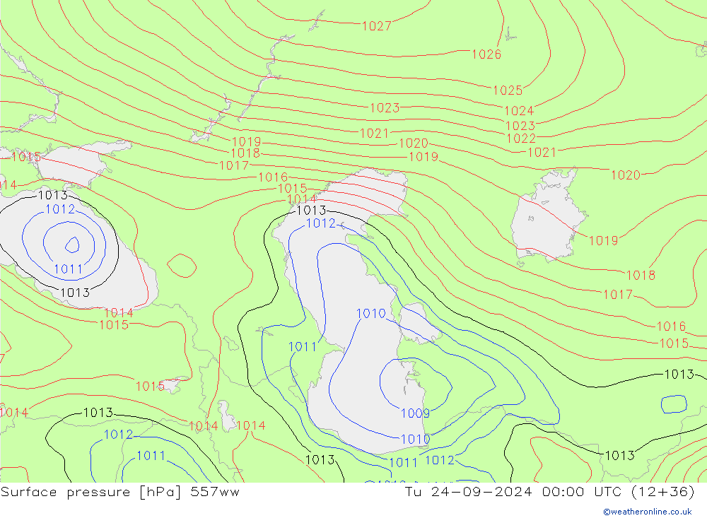 Surface pressure 557ww Tu 24.09.2024 00 UTC