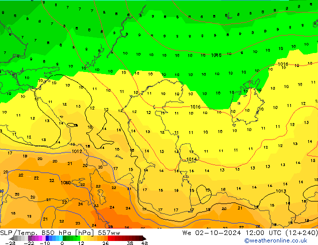 SLP/Temp. 850 hPa 557ww St 02.10.2024 12 UTC