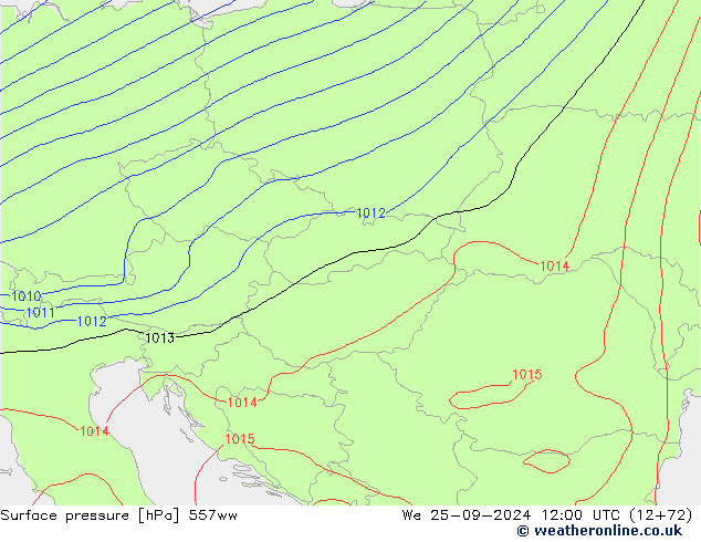 Pressione al suolo 557ww mer 25.09.2024 12 UTC