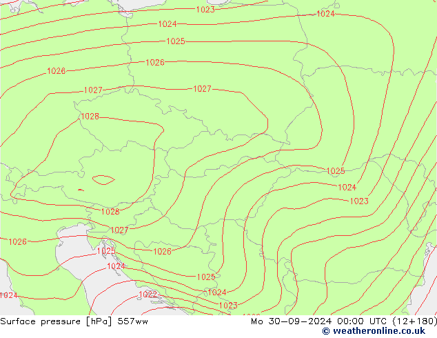 Presión superficial 557ww lun 30.09.2024 00 UTC