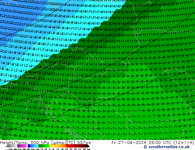 Height/Temp. 500 hPa 557ww  27.09.2024 06 UTC