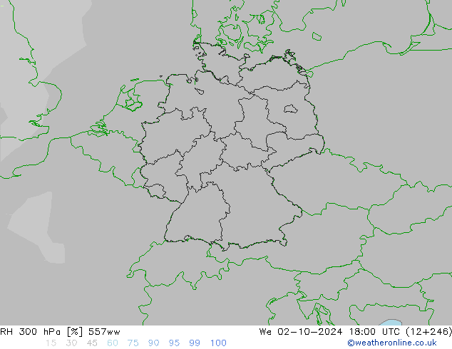 Humidité rel. 300 hPa 557ww mer 02.10.2024 18 UTC