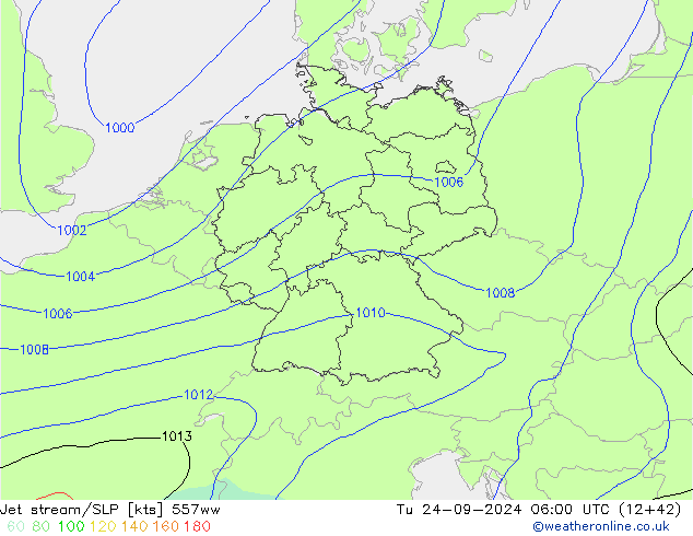 Jet stream/SLP 557ww Tu 24.09.2024 06 UTC