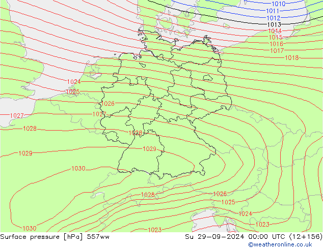 Surface pressure 557ww Su 29.09.2024 00 UTC