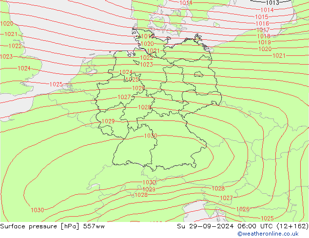 Surface pressure 557ww Su 29.09.2024 06 UTC