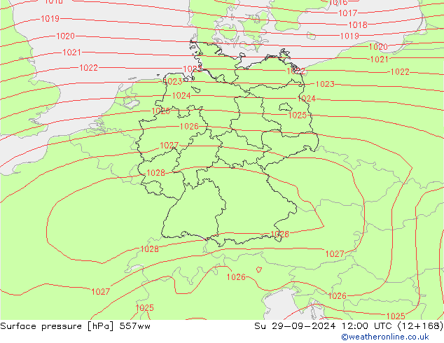 Surface pressure 557ww Su 29.09.2024 12 UTC