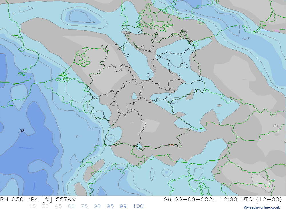 Humedad rel. 850hPa 557ww dom 22.09.2024 12 UTC