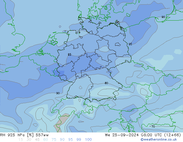 RH 925 hPa 557ww śro. 25.09.2024 06 UTC