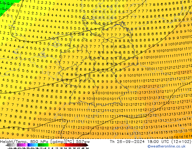 Height/Temp. 850 hPa 557ww Qui 26.09.2024 18 UTC