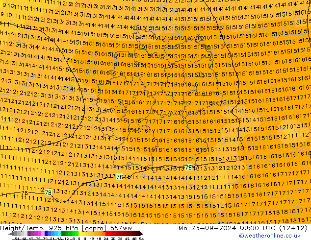 Géop./Temp. 925 hPa 557ww lun 23.09.2024 00 UTC