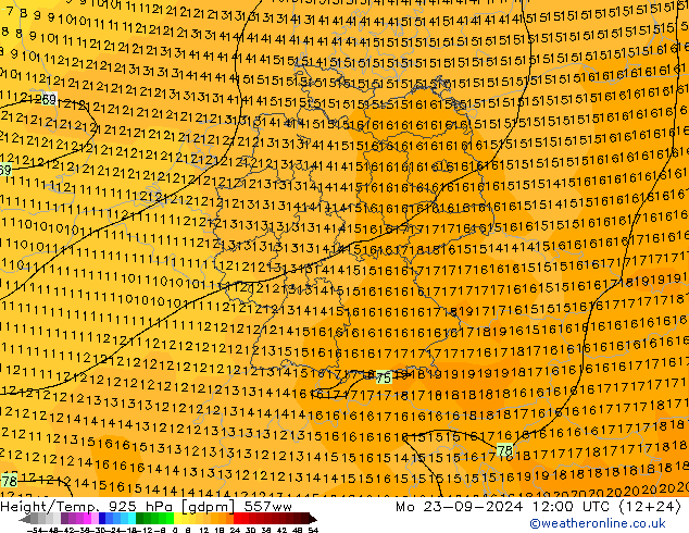 Height/Temp. 925 hPa 557ww Mo 23.09.2024 12 UTC