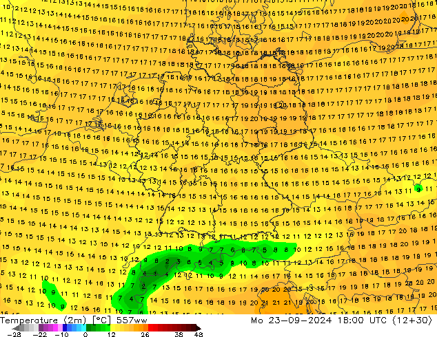 Temperature (2m) 557ww Po 23.09.2024 18 UTC