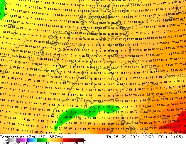 Temperatura (2m) 557ww Qui 26.09.2024 12 UTC