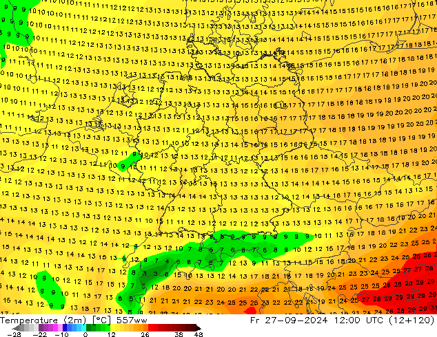 température (2m) 557ww ven 27.09.2024 12 UTC
