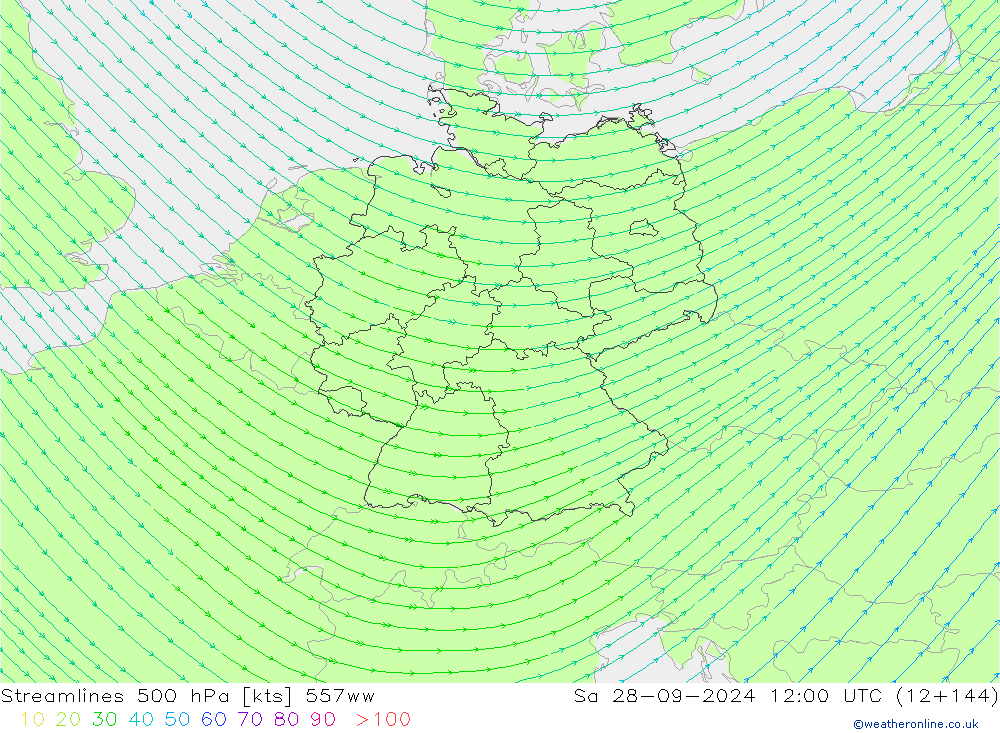 Streamlines 500 hPa 557ww Sa 28.09.2024 12 UTC