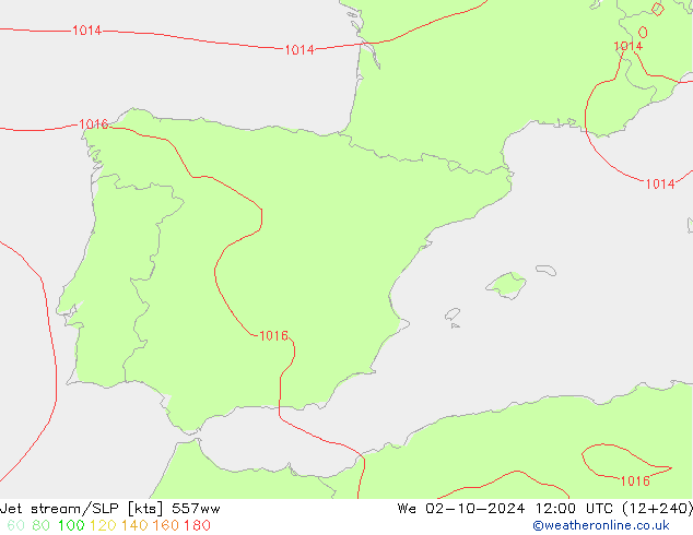 Jet stream/SLP 557ww St 02.10.2024 12 UTC