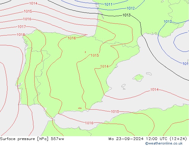 Surface pressure 557ww Mo 23.09.2024 12 UTC